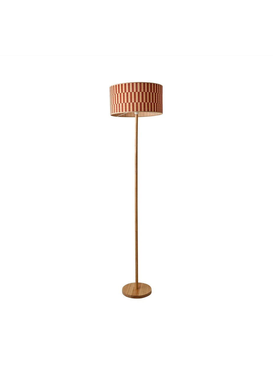 ValueLights Heather Light Wood Floor Lamp with Orange Bamboo Lampshade