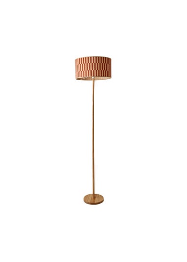 ValueLights Heather Light Wood Floor Lamp with Orange Bamboo Lampshade