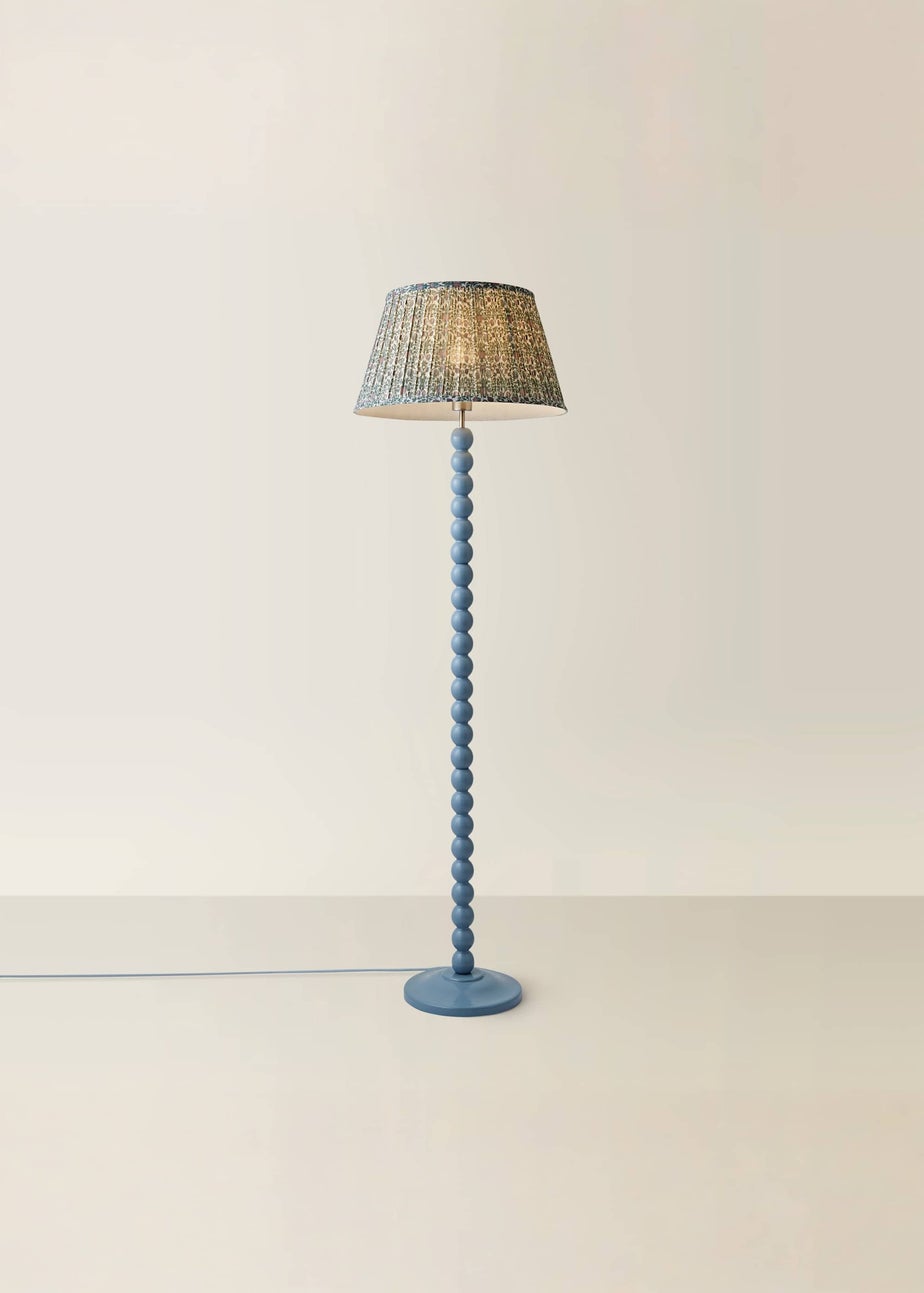 ValueLights Powder Blue Bobbin Floor Lamp with Floral Pleated Lampshade