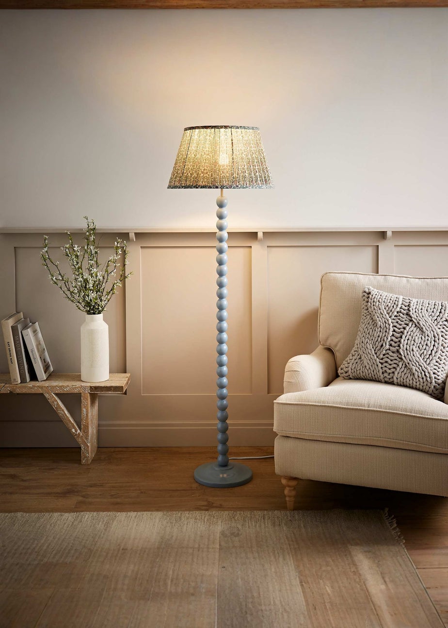 ValueLights Powder Blue Bobbin Floor Lamp with Floral Pleated Lampshade