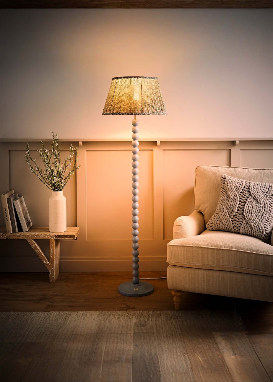 ValueLights Powder Blue Bobbin Floor Lamp with Floral Pleated Lampshade