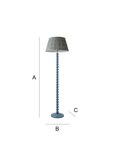 ValueLights Powder Blue Bobbin Floor Lamp with Floral Pleated Lampshade