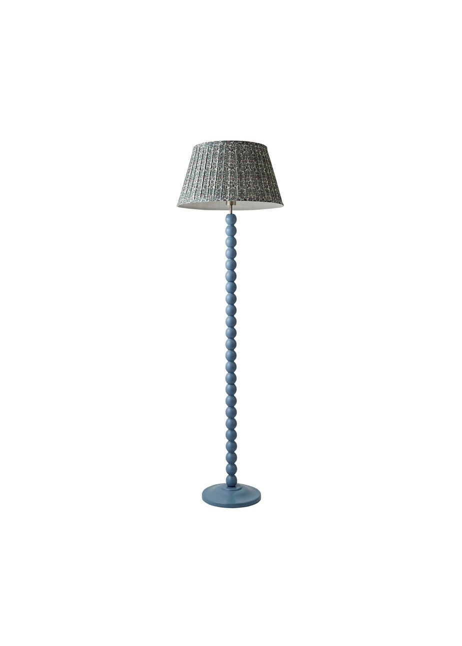 ValueLights Powder Blue Bobbin Floor Lamp with Floral Pleated Lampshade