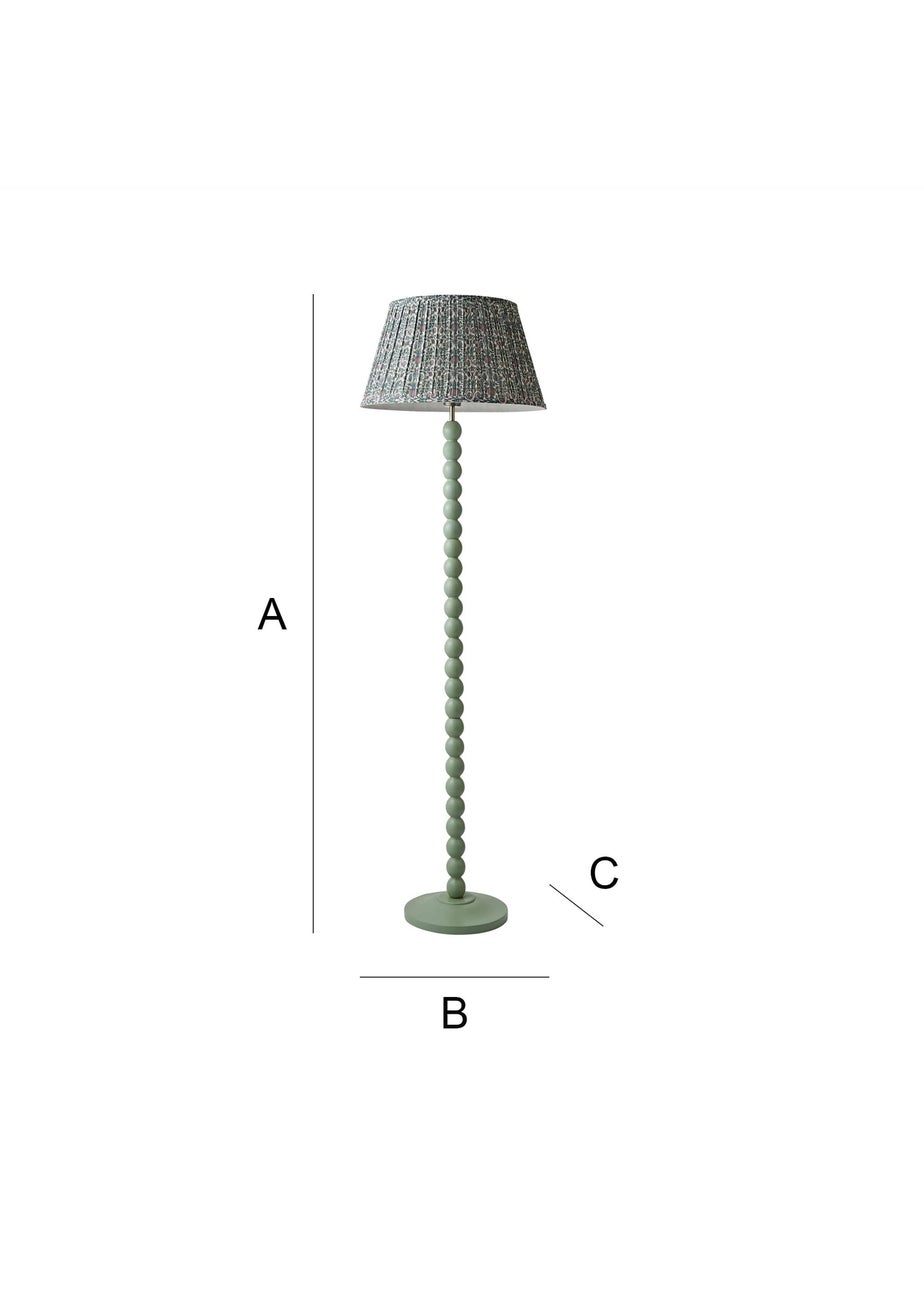 ValueLights Sage Green Bobbin Floor Lamp with Floral Pleated Lampshade
