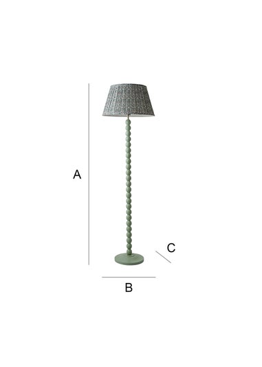 ValueLights Sage Green Bobbin Floor Lamp with Floral Pleated Lampshade