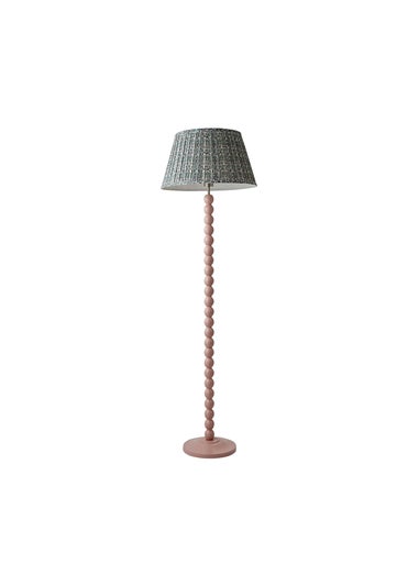 ValueLights Rose Pink Bobbin Floor Lamp with Floral Pleated Lampshade