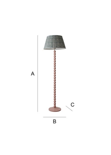 ValueLights Rose Pink Bobbin Floor Lamp with Floral Pleated Lampshade
