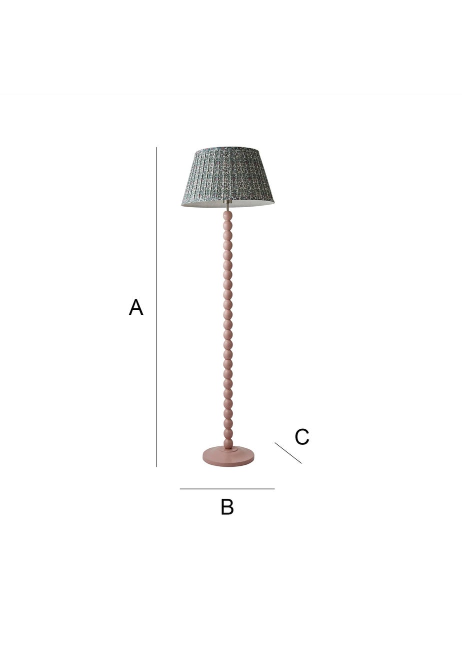 ValueLights Rose Pink Bobbin Floor Lamp with Floral Pleated Lampshade