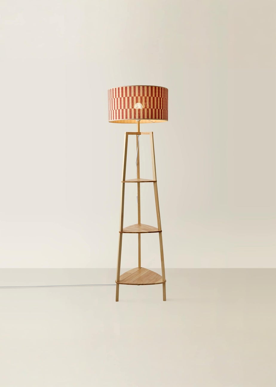 ValueLights Hiru Natural Floor Lamp with Orange Bamboo Lampshade