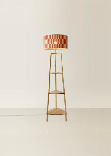 ValueLights Hiru Natural Floor Lamp with Orange Bamboo Lampshade