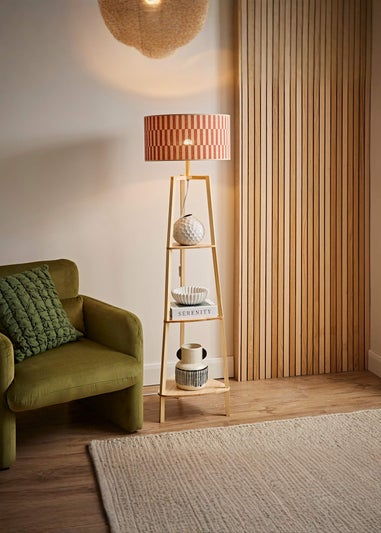 ValueLights Hiru Natural Floor Lamp with Orange Bamboo Lampshade