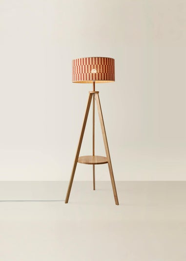 ValueLights Morrigan Natural Floor Lamp with Orange Bamboo Lampshade