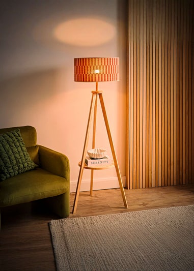 ValueLights Morrigan Natural Floor Lamp with Orange Bamboo Lampshade