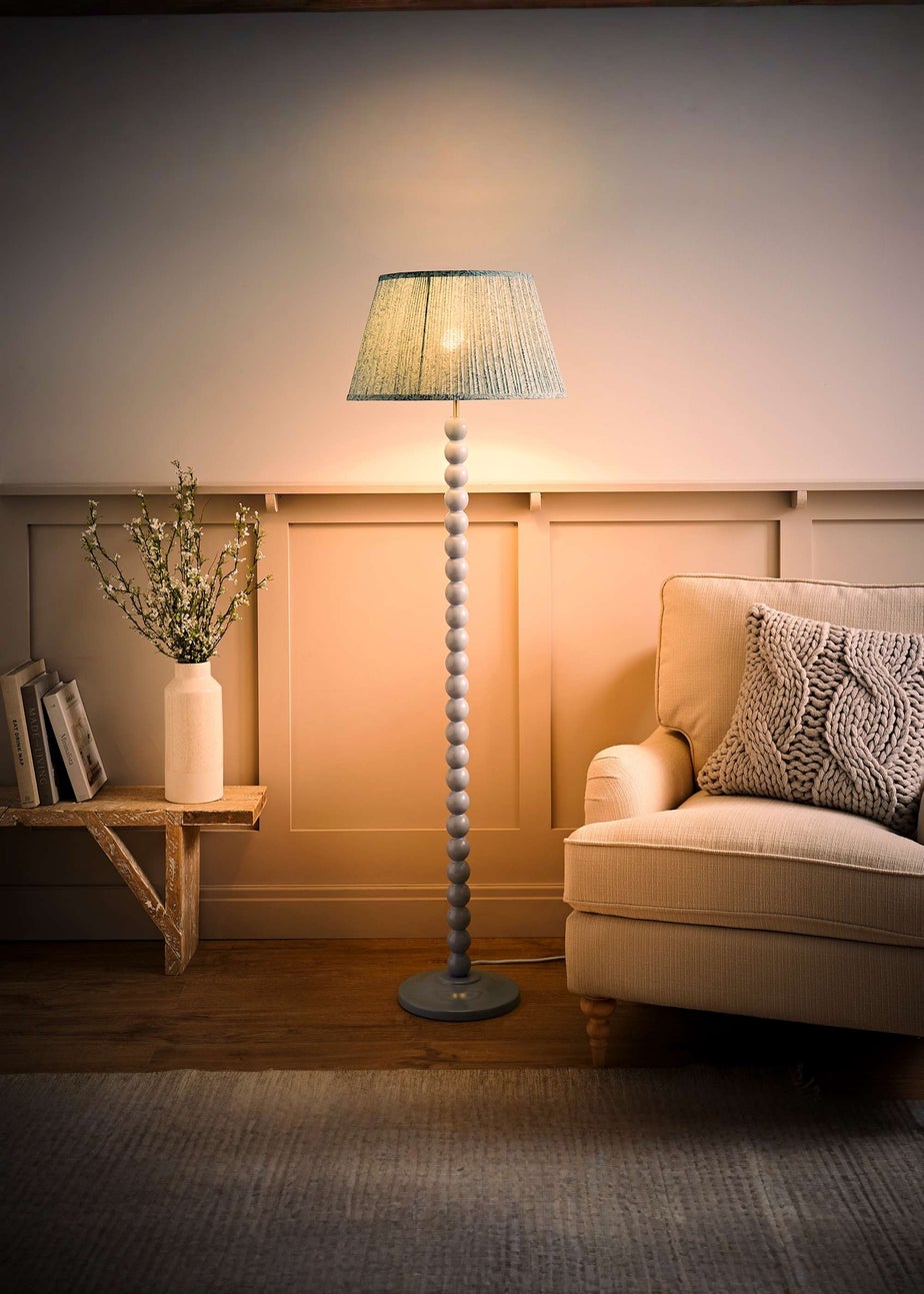 ValueLights Powder Blue Bobbin Floor Lamp with Leaf Pleated Lampshade