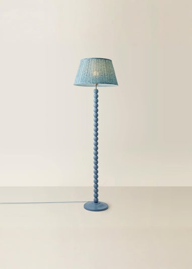 ValueLights Powder Blue Bobbin Floor Lamp with Leaf Pleated Lampshade