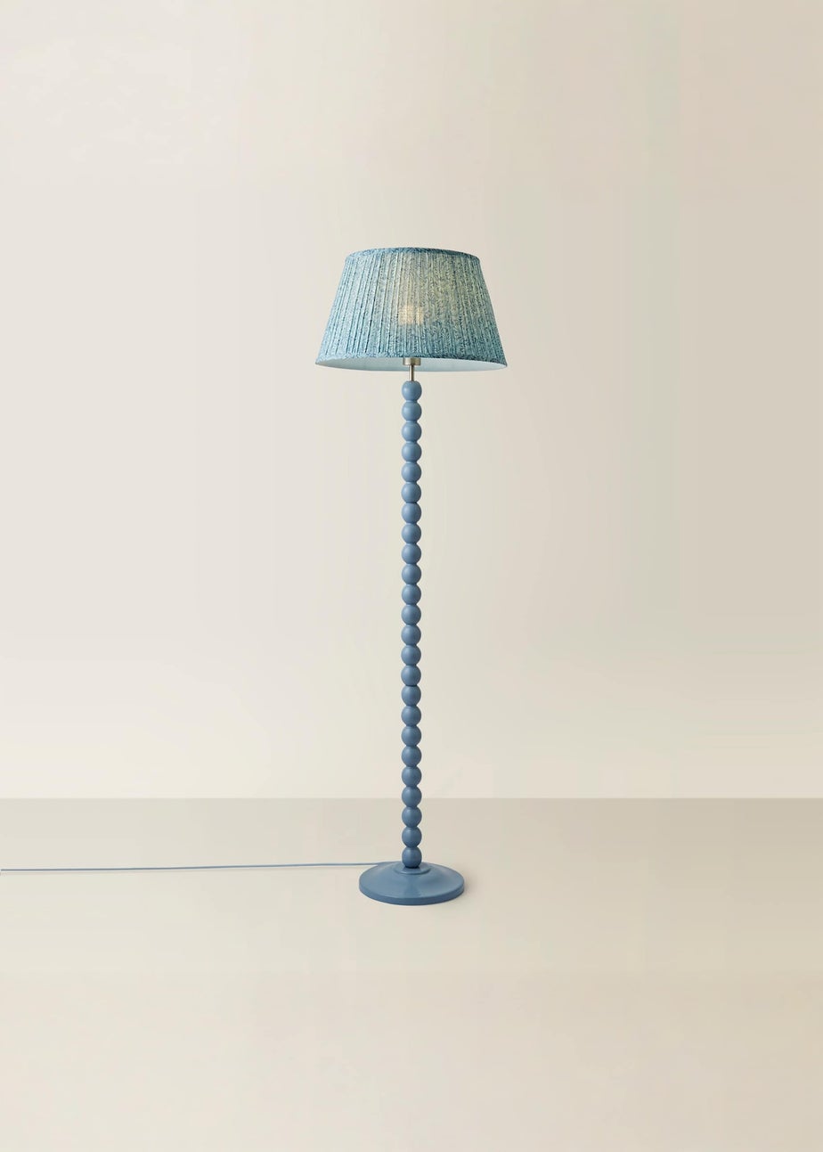 ValueLights Powder Blue Bobbin Floor Lamp with Leaf Pleated Lampshade
