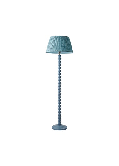 ValueLights Powder Blue Bobbin Floor Lamp with Leaf Pleated Lampshade
