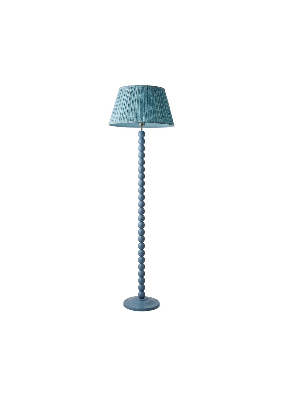 ValueLights Powder Blue Bobbin Floor Lamp with Leaf Pleated Lampshade