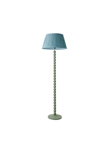 ValueLights Sage Green Bobbin Floor Lamp with Leaf Pleated Lampshade
