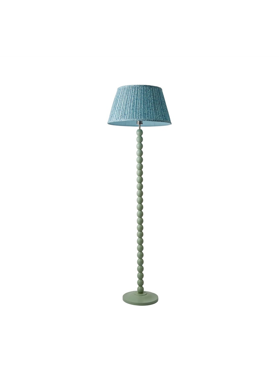 ValueLights Sage Green Bobbin Floor Lamp with Leaf Pleated Lampshade