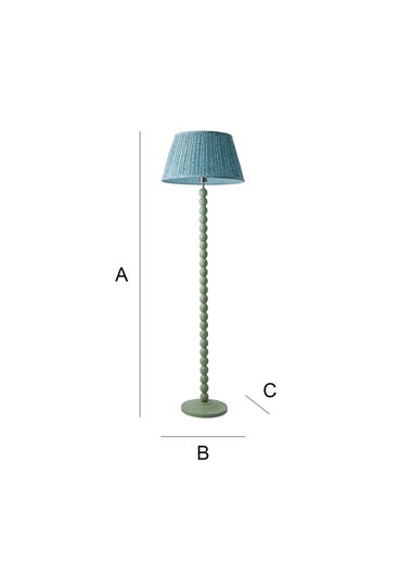 ValueLights Sage Green Bobbin Floor Lamp with Leaf Pleated Lampshade
