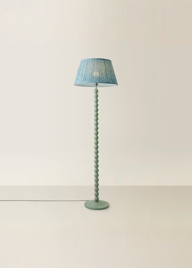 ValueLights Sage Green Bobbin Floor Lamp with Leaf Pleated Lampshade