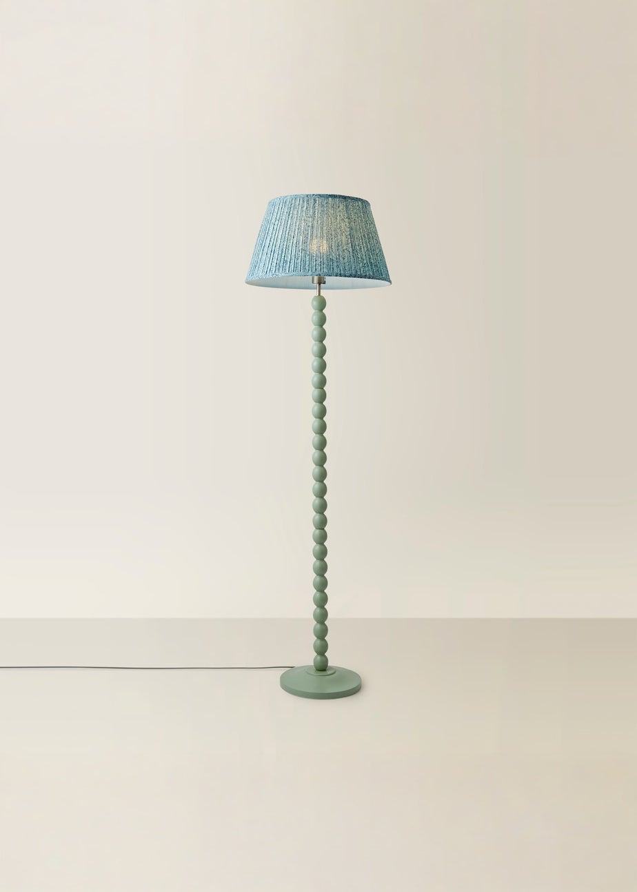 ValueLights Sage Green Bobbin Floor Lamp with Leaf Pleated Lampshade