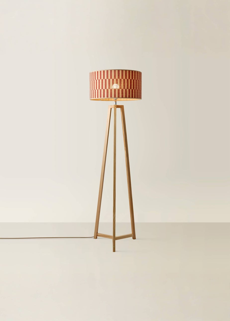 ValueLights Lottie Natural Floor Lamp with Orange Bamboo Lampshade