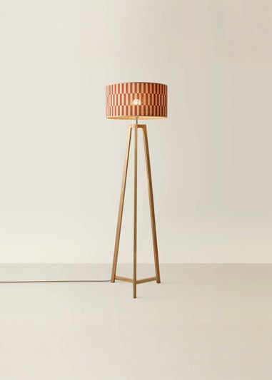 ValueLights Lottie Natural Floor Lamp with Orange Bamboo Lampshade