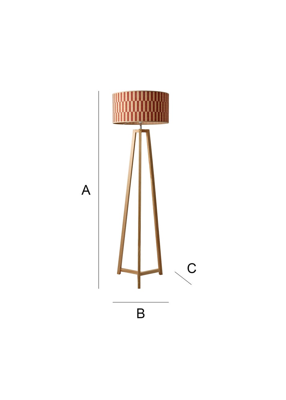 ValueLights Lottie Natural Floor Lamp with Orange Bamboo Lampshade