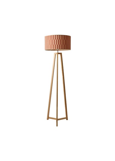 ValueLights Lottie Natural Floor Lamp with Orange Bamboo Lampshade