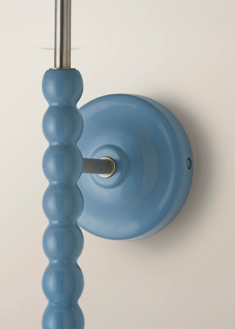 ValueLights Pair of Powder Blue Bobbin Wall Lights with Scallop Lampshades