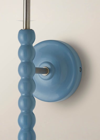 ValueLights Pair of Powder Blue Bobbin Wall Lights with Scallop Lampshades