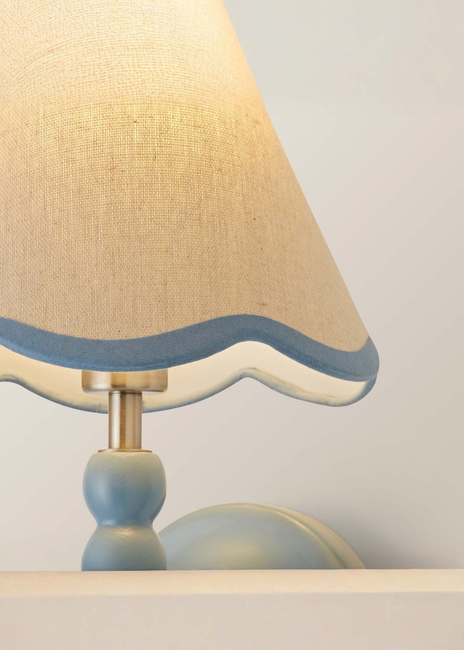 ValueLights Pair of Powder Blue Bobbin Wall Lights with Scallop Lampshades