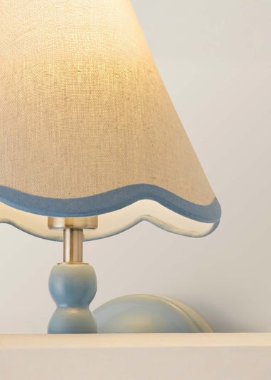 ValueLights Pair of Powder Blue Bobbin Wall Lights with Scallop Lampshades