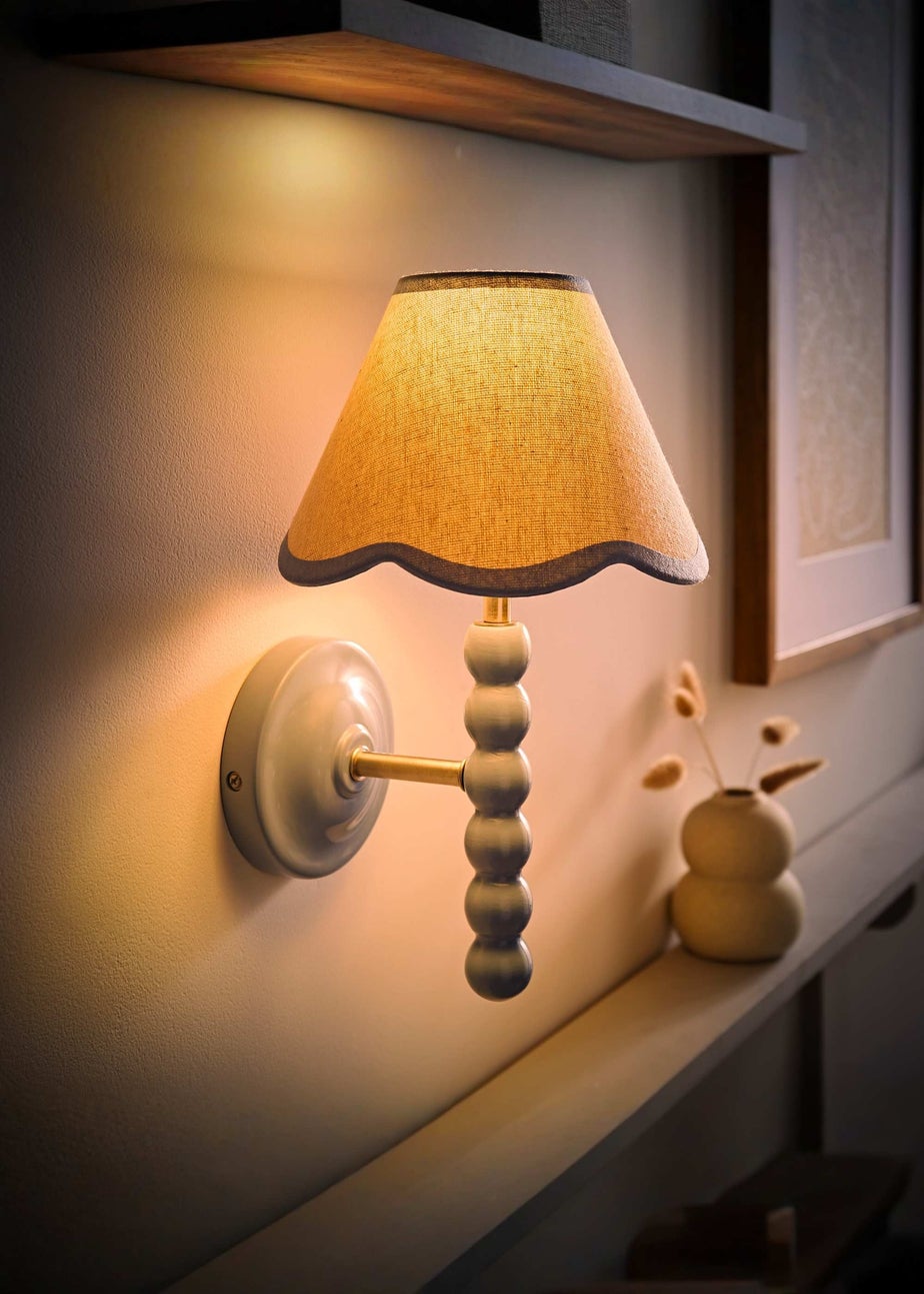 ValueLights Pair of Powder Blue Bobbin Wall Lights with Scallop Lampshades