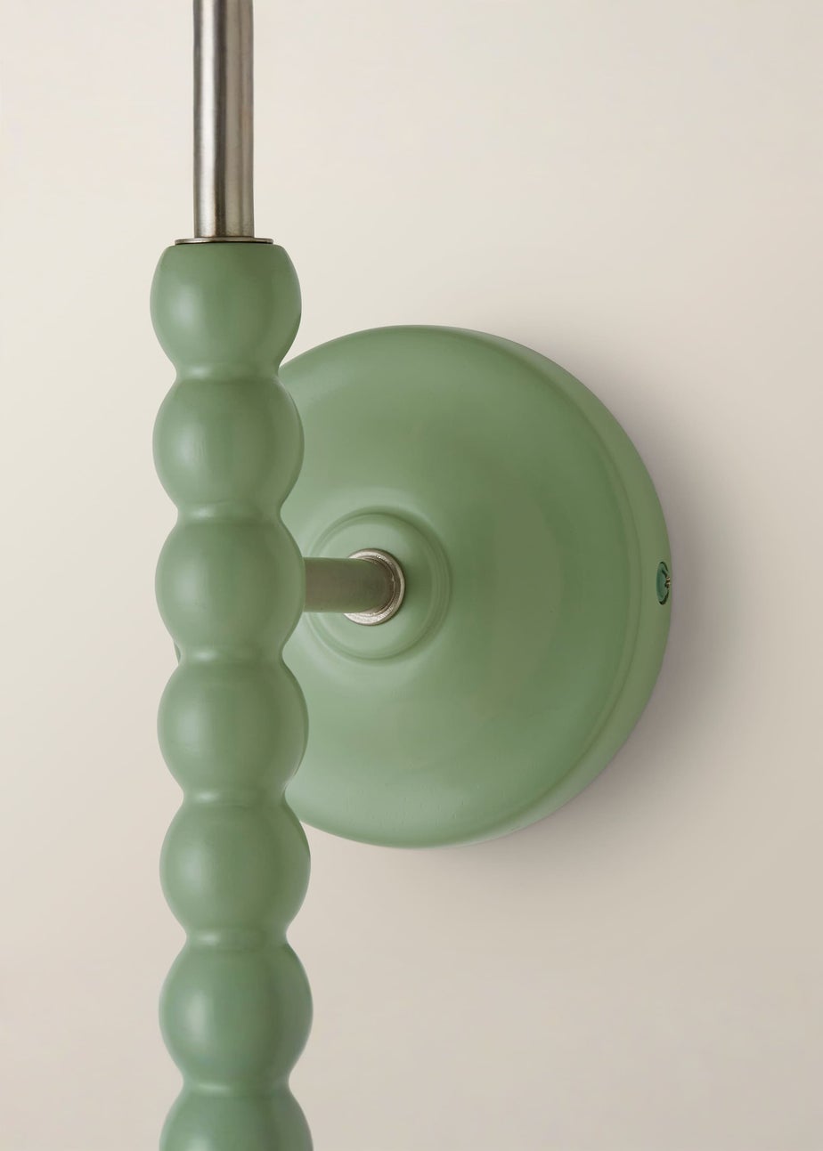 ValueLights Pair of Sage Green Bobbin Wall Lights with Scallop Lampshades
