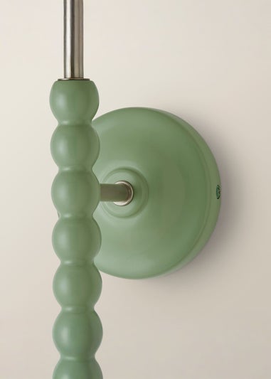 ValueLights Pair of Sage Green Bobbin Wall Lights with Scallop Lampshades
