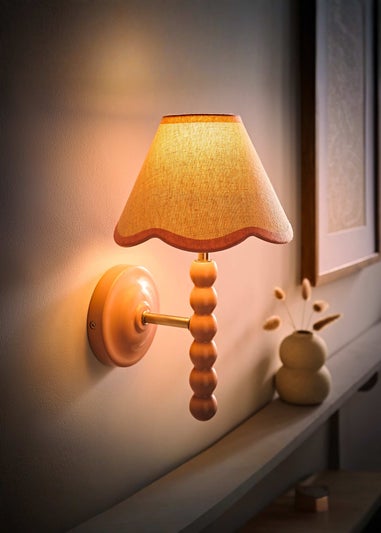 ValueLights Pair of Rose Pink Bobbin Wall Lights with Scallop Lampshades