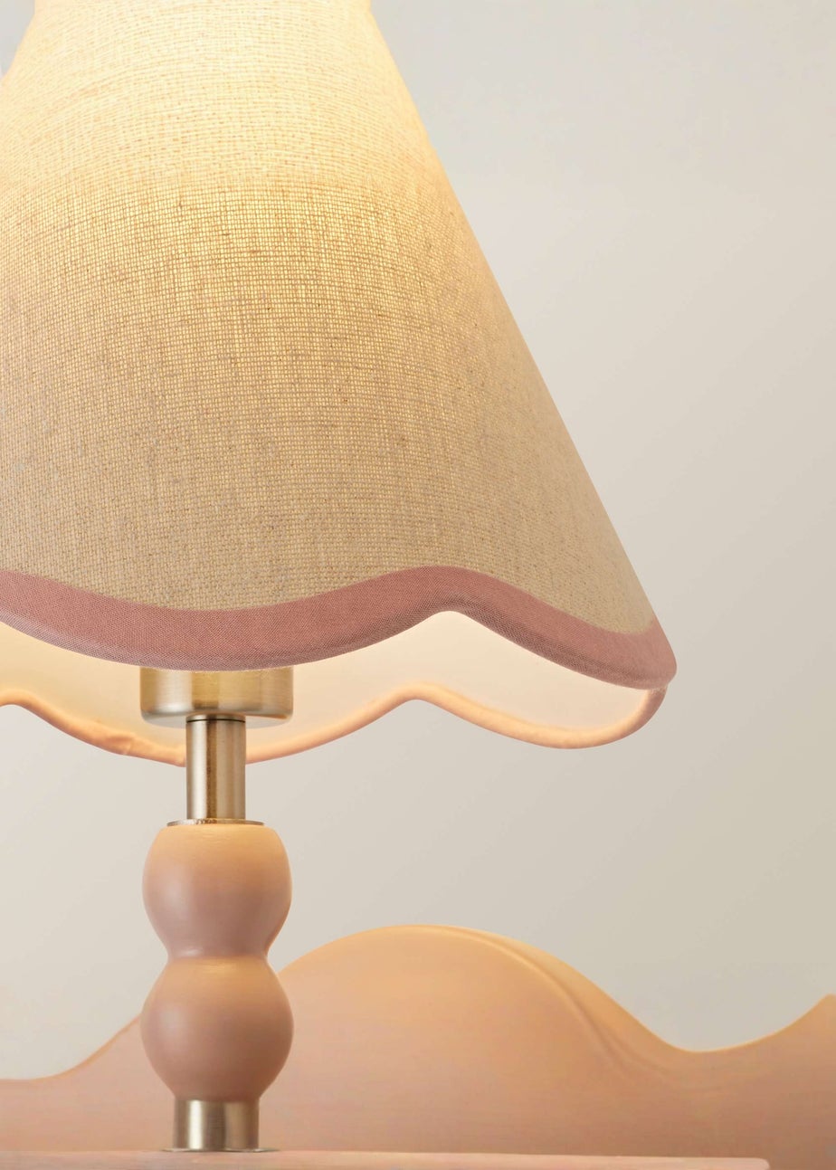 ValueLights Pair of Rose Pink Bobbin Wall Lights with Scallop Lampshades