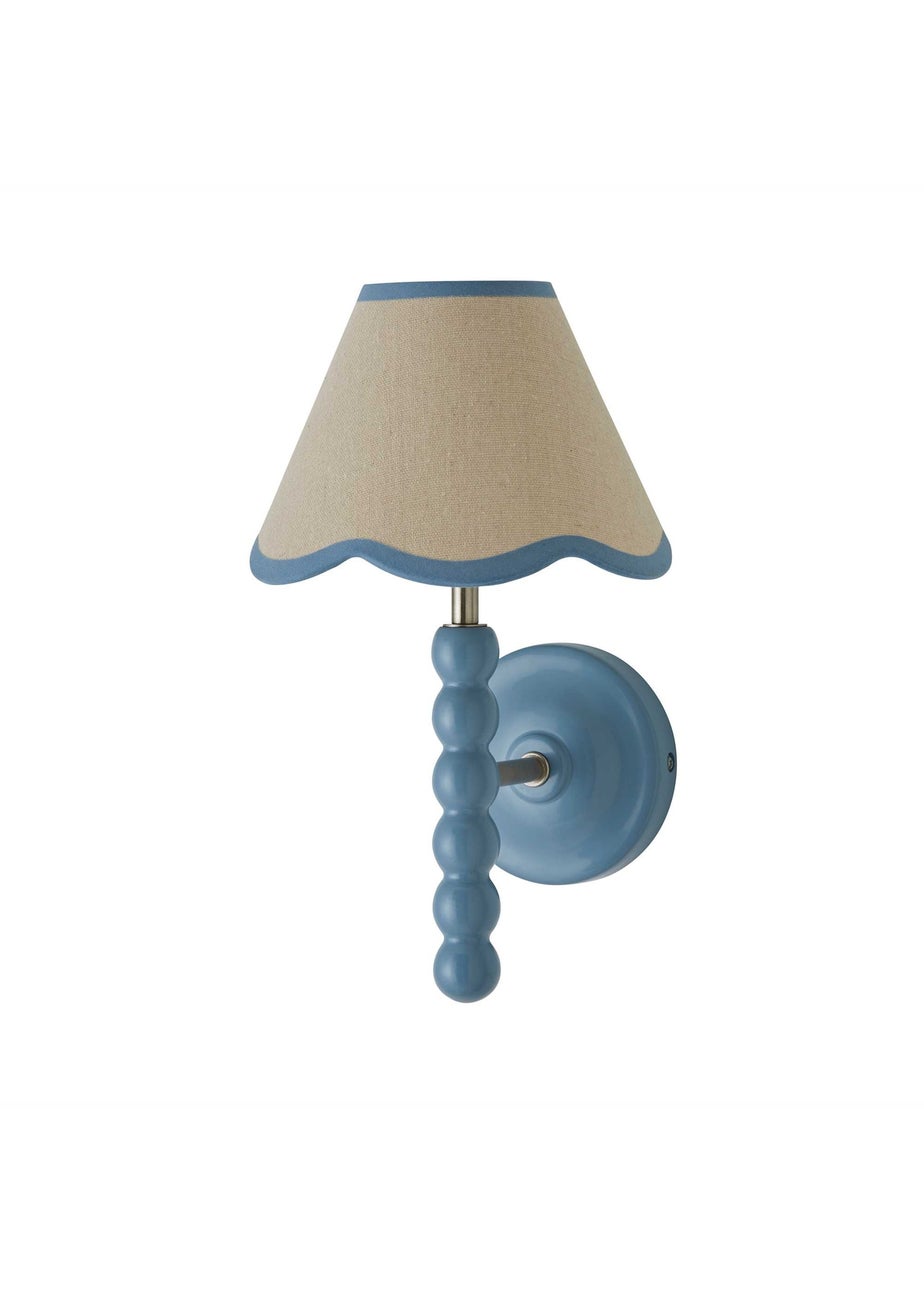 ValueLights Powder Blue Bobbin Wall Light with Scallop Lampshade