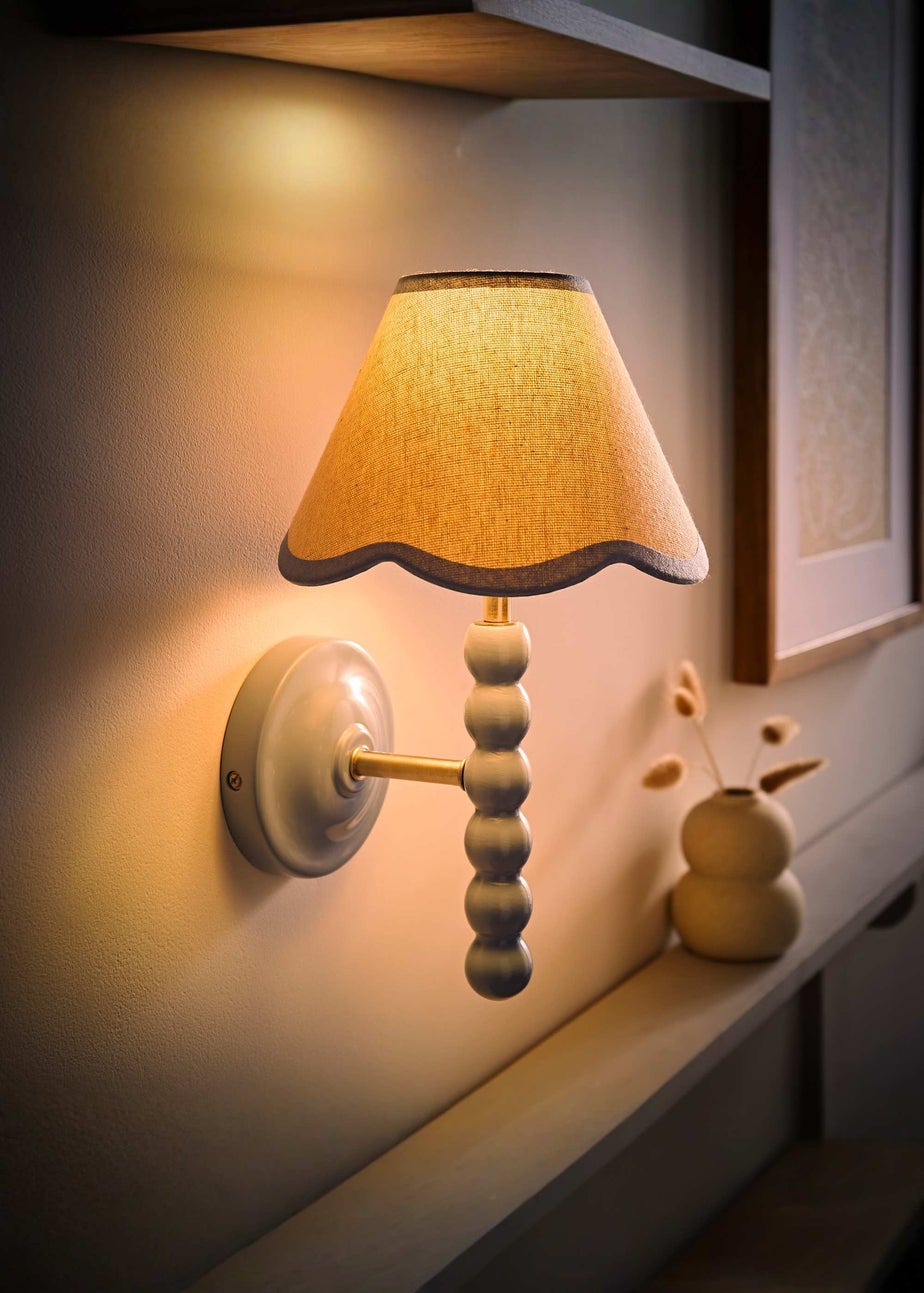 ValueLights Powder Blue Bobbin Wall Light with Scallop Lampshade