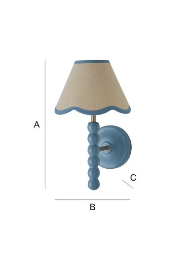 ValueLights Powder Blue Bobbin Wall Light with Scallop Lampshade