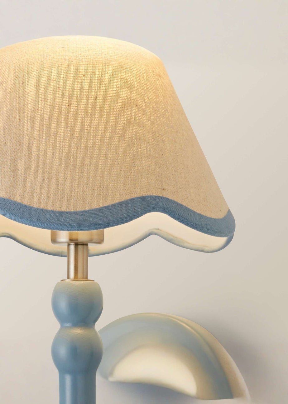 ValueLights Powder Blue Bobbin Wall Light with Scallop Lampshade