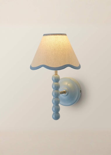 ValueLights Powder Blue Bobbin Wall Light with Scallop Lampshade