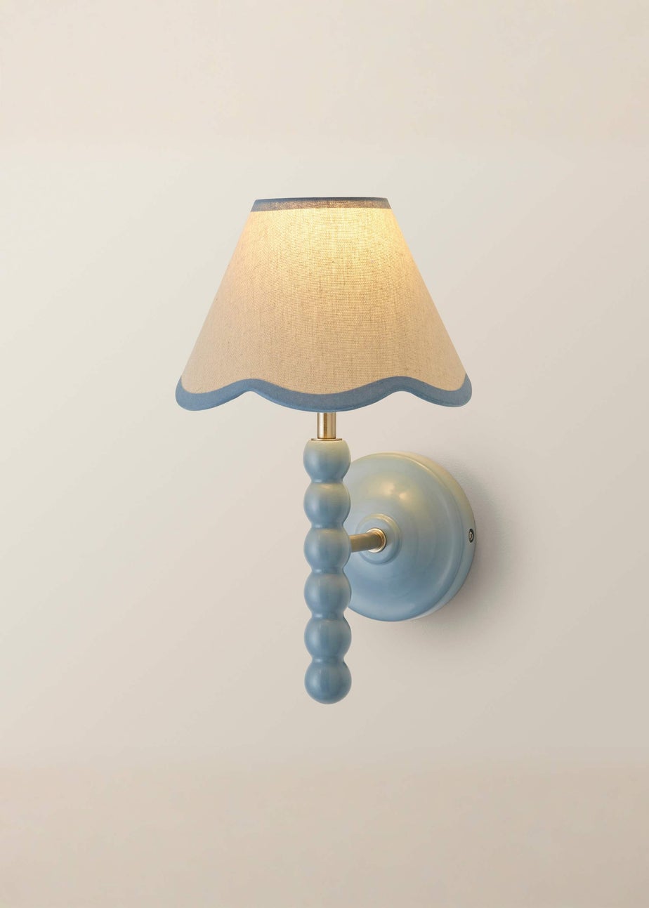 ValueLights Powder Blue Bobbin Wall Light with Scallop Lampshade
