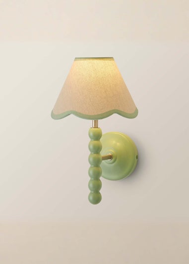 ValueLights Sage Green Bobbin Wall Light with Scallop Lampshade