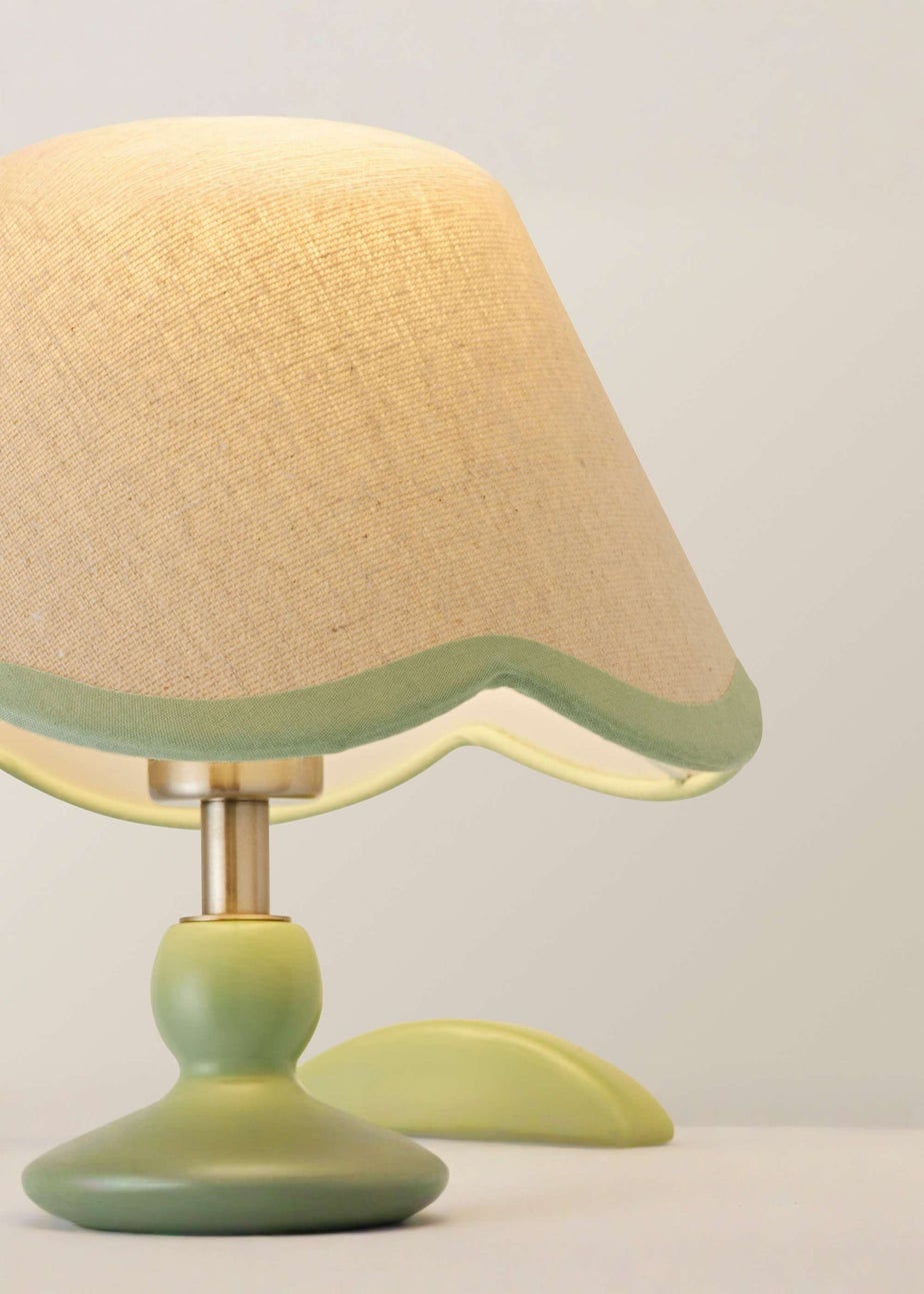 ValueLights Sage Green Bobbin Wall Light with Scallop Lampshade