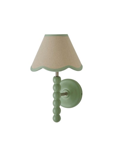 ValueLights Sage Green Bobbin Wall Light with Scallop Lampshade