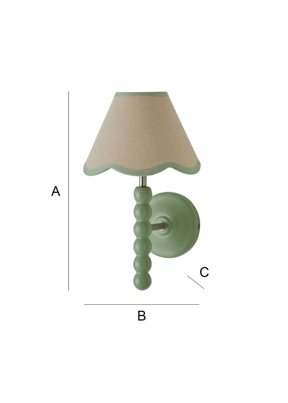 ValueLights Sage Green Bobbin Wall Light with Scallop Lampshade